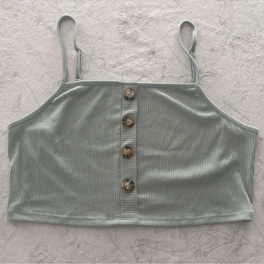 Pink Lily Mint Button-Front Ribbed Tank Top